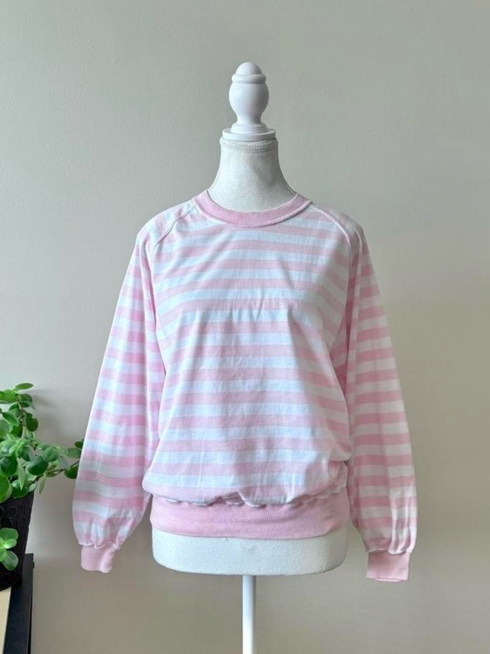 Pink and White Striped Long Sleeve Pullover